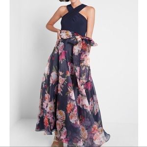 Eliza J Navy and Floral Prom Dress